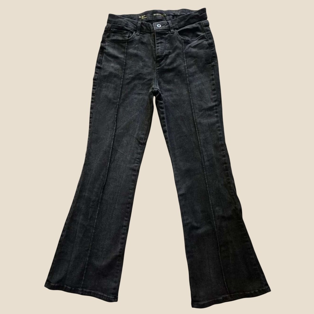 Ryegrass Womens High Rise Flare Jeans Washed Black Front Seam Size 10 Stretch